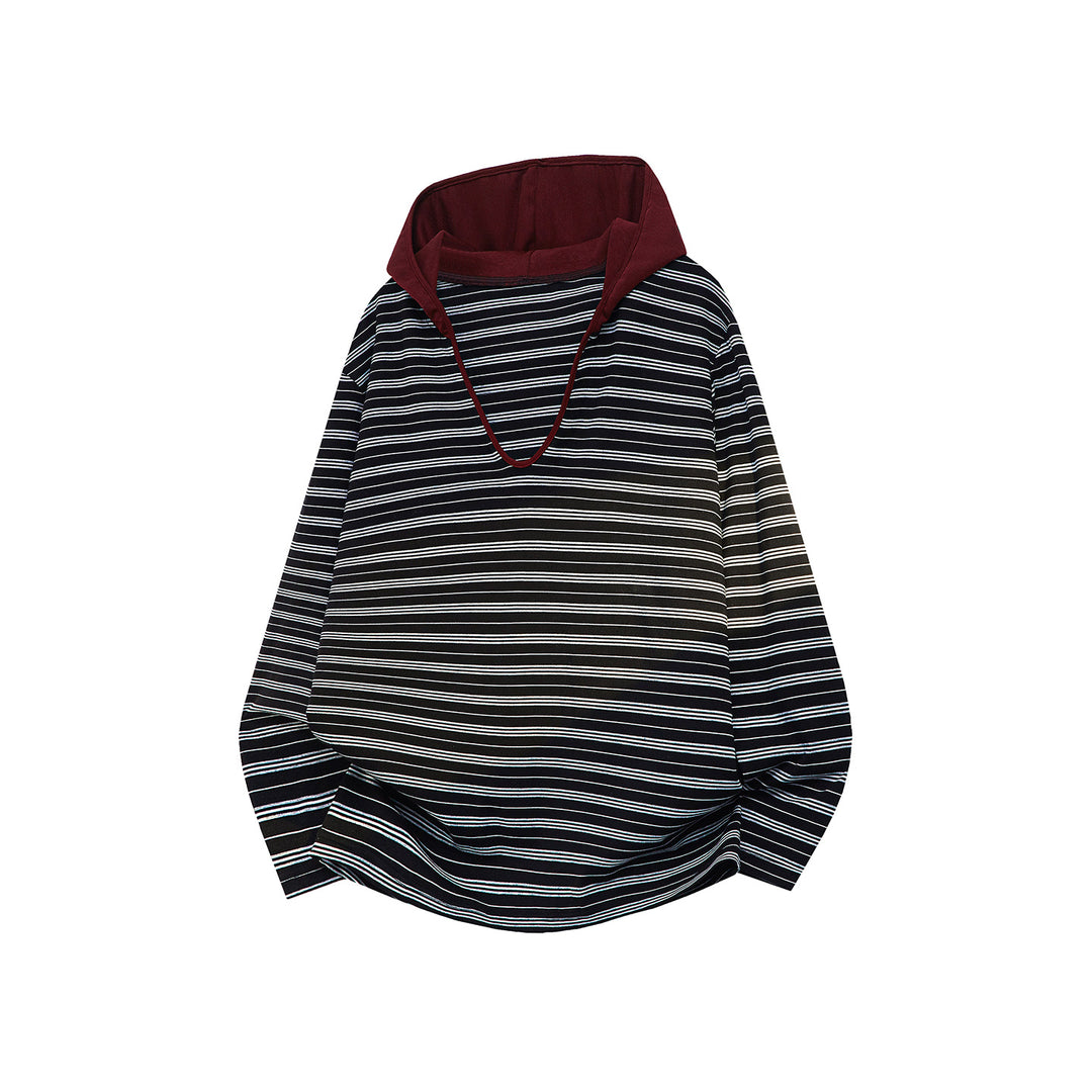 Unisex Oversize Kapuzenpullover mit tiefem V-Ausschnitt und feinem Streifenmuster Drune