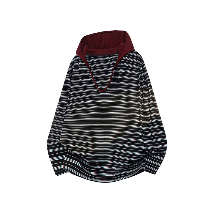 Unisex Oversize Kapuzenpullover mit tiefem V-Ausschnitt und feinem Streifenmuster Drune