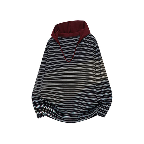 Unisex Oversize Kapuzenpullover mit tiefem V-Ausschnitt und feinem Streifenmuster Drune