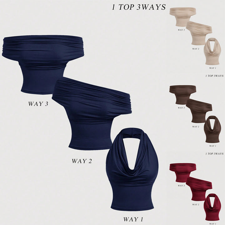 Damen Neckholder-Cropped-Top mit Wasserfall-Ausschnitt und taillierter Passform Drune