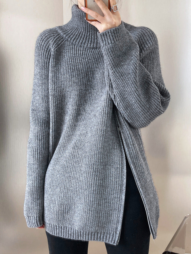 Drune Rollkragenpullover mit Seitenschlitz einfarbig gestrickt