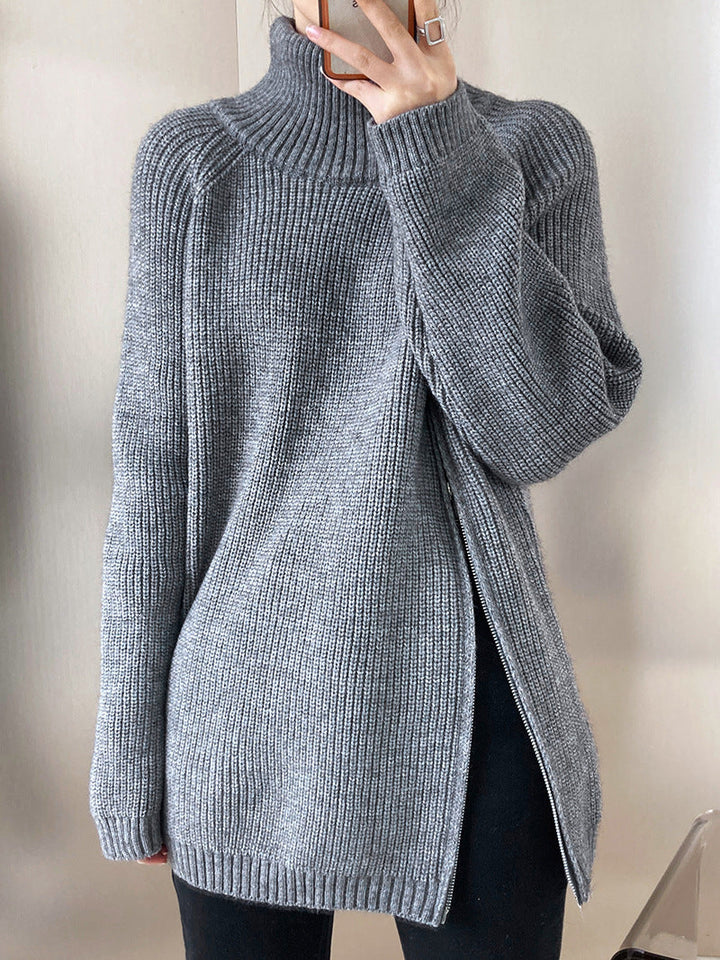 Drune Rollkragenpullover mit Seitenschlitz einfarbig gestrickt