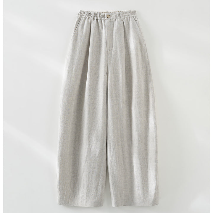 Damen Leinenmix Palazzo-Hose mit hohem Bund, elastischem Einsatz und Eingrifftaschen Drune