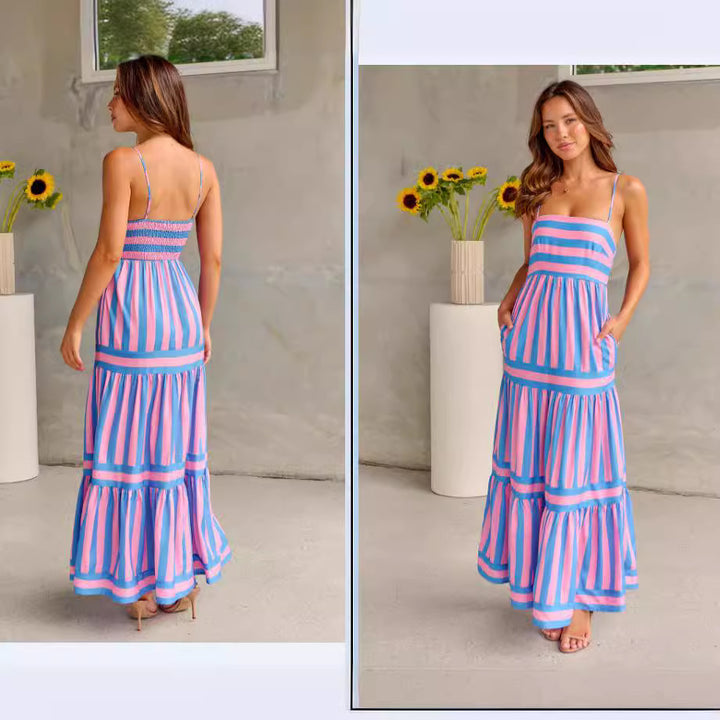 Damen Maxikleid mit schmalen Trägern und gestreiftem Design Drune
