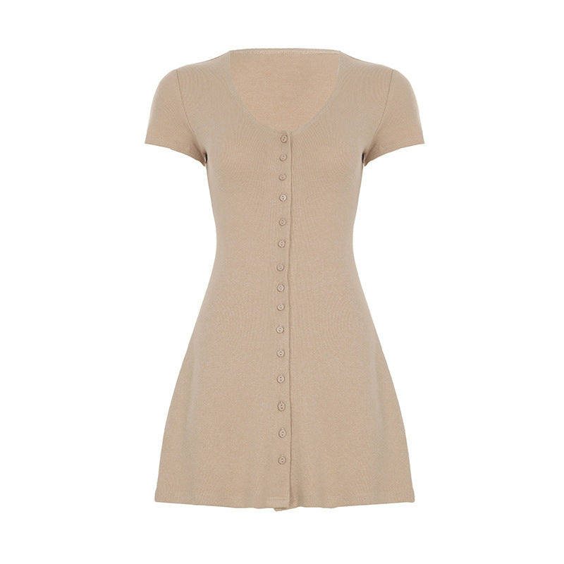 Damen Knopf-Polo-Kleid mit figurbetontem Schnitt und trendigem V-Ausschnitt Drune