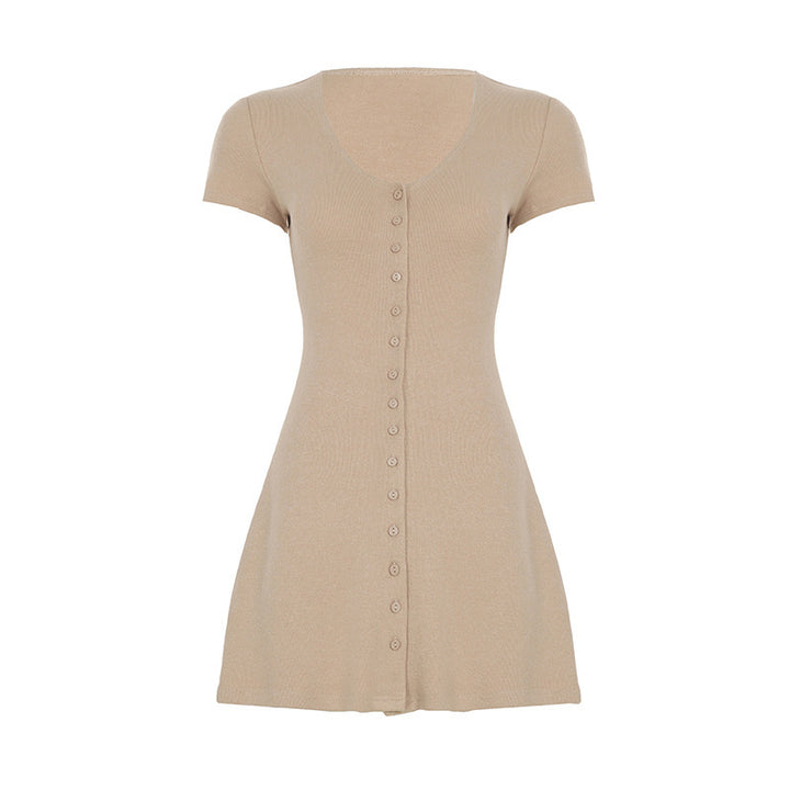 Damen Knopf-Polo-Kleid mit figurbetontem Schnitt und trendigem V-Ausschnitt Drune