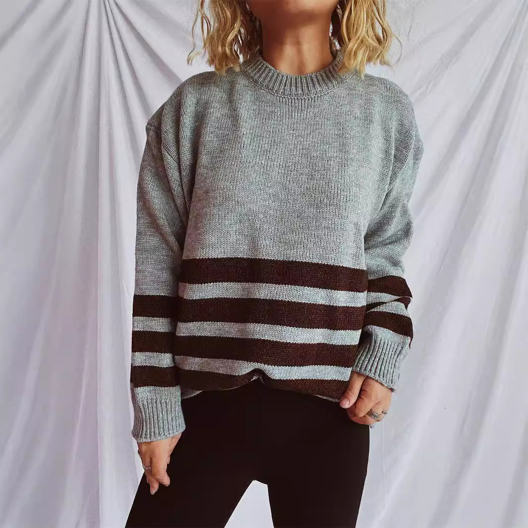 Damen lässiger Oversize-Pullover mit modernem Streifenmuster Drune