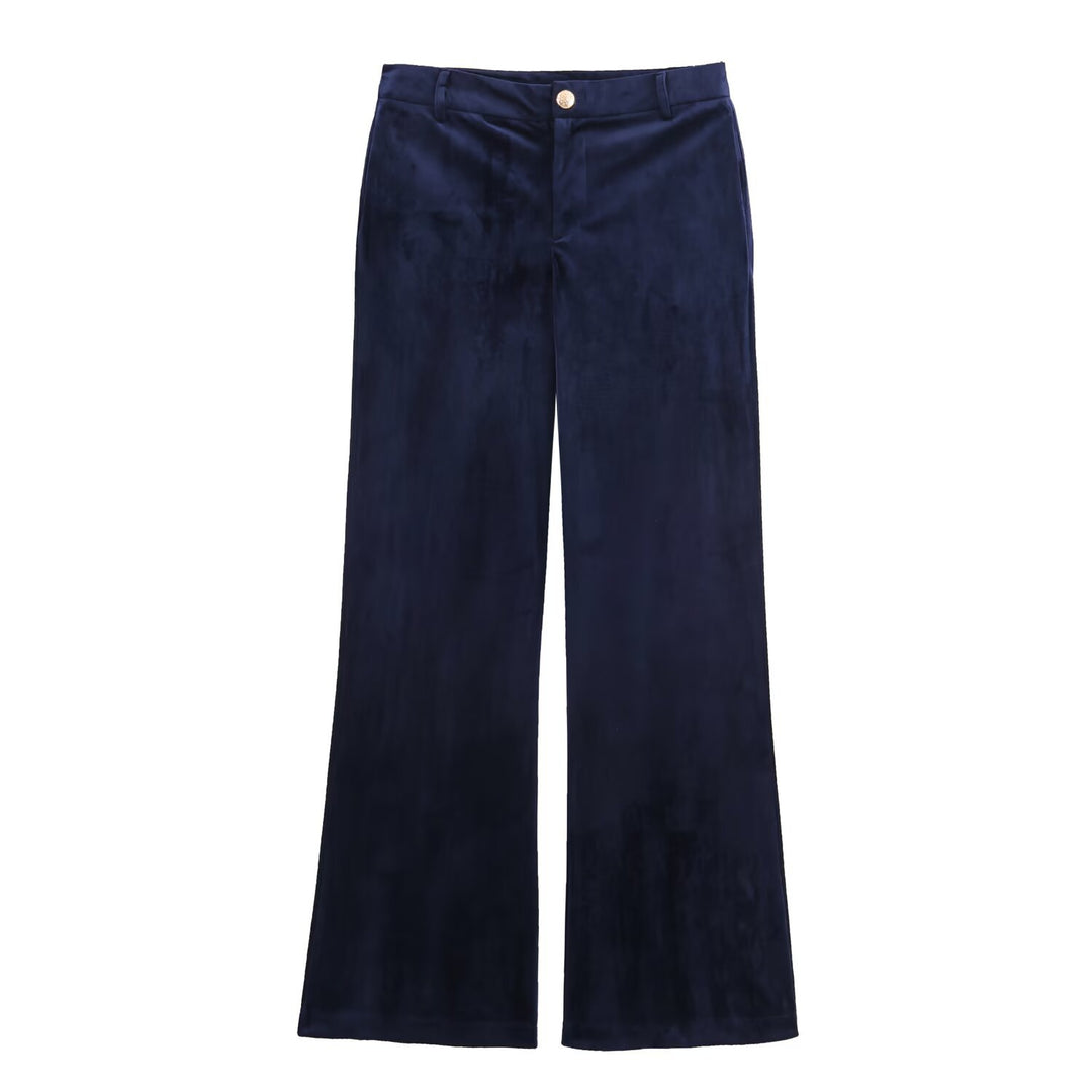 Damen Weite Samt-Hose mit hoher Taille und weitem Bein Drune