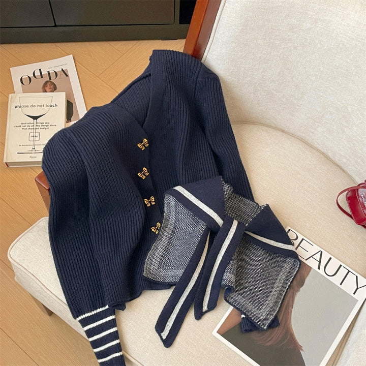 Damen Strickjacke mit nautischem Kragen und dekorativen Knöpfen Drune