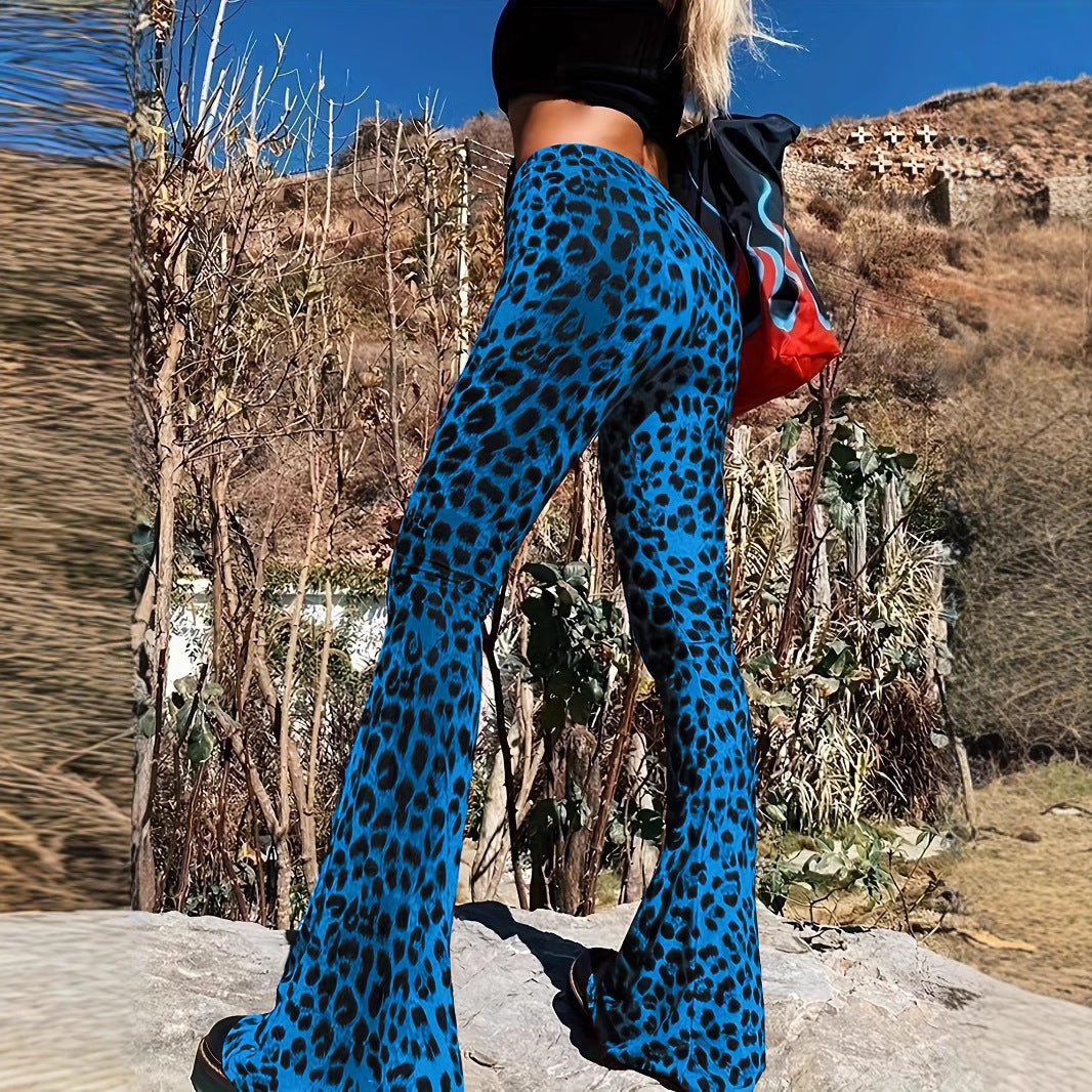 Damen Flared Leopardenmuster-Hosen Drune