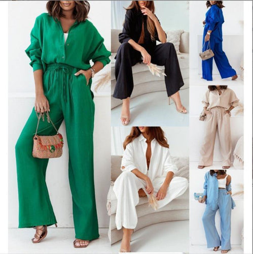 Damen nan lockeres zweiteiliges Lounge-Set mit Oversize-Hemd und elastischer Bundhose Drune