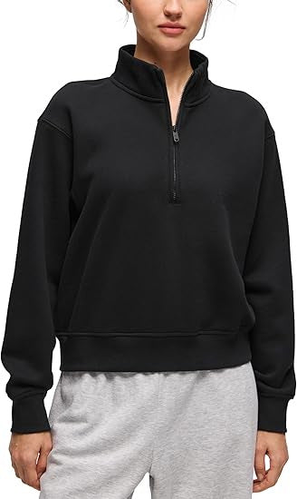 Damen Oversize-Sweatshirt mit halbem Reißverschluss, Stehkragen und Rippbündchen Drune