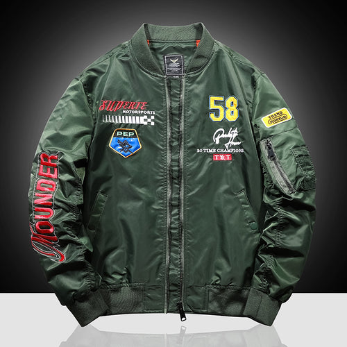Herren Bomberjacke im Vintage‑Motorsport‑Look mit Ärmel‑Utilitytasche und Patch‑Applikationen Drune