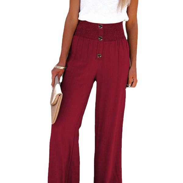 Damen Weite Chinohose mit elastischem Bund und dekorativen Knopfdetails Drune