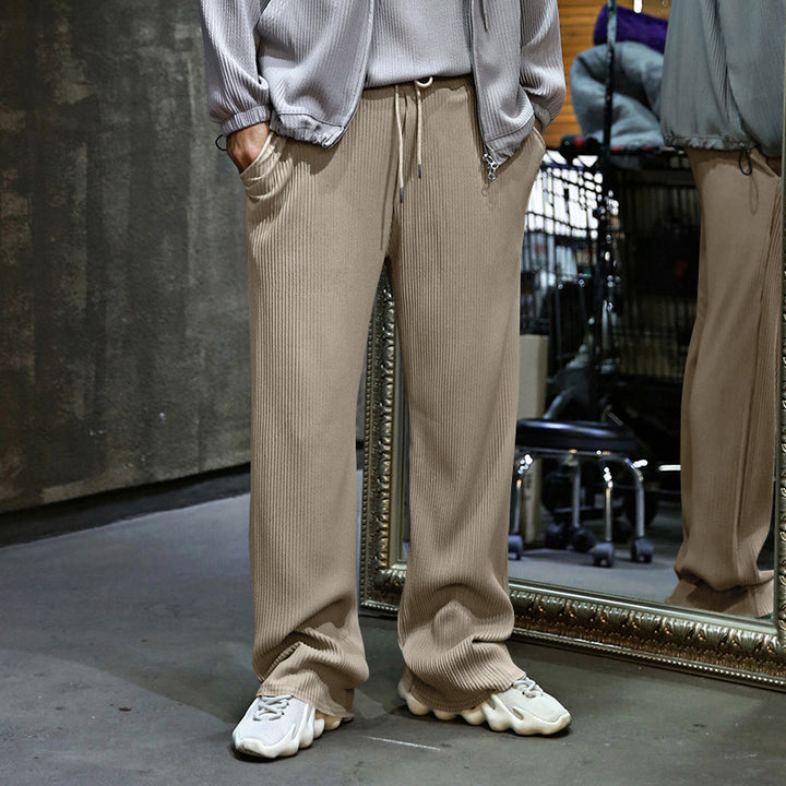Herren Lässige gerippte Relaxhose mit weitem Bein, Tunnelzug & Eingrifftaschen Drune