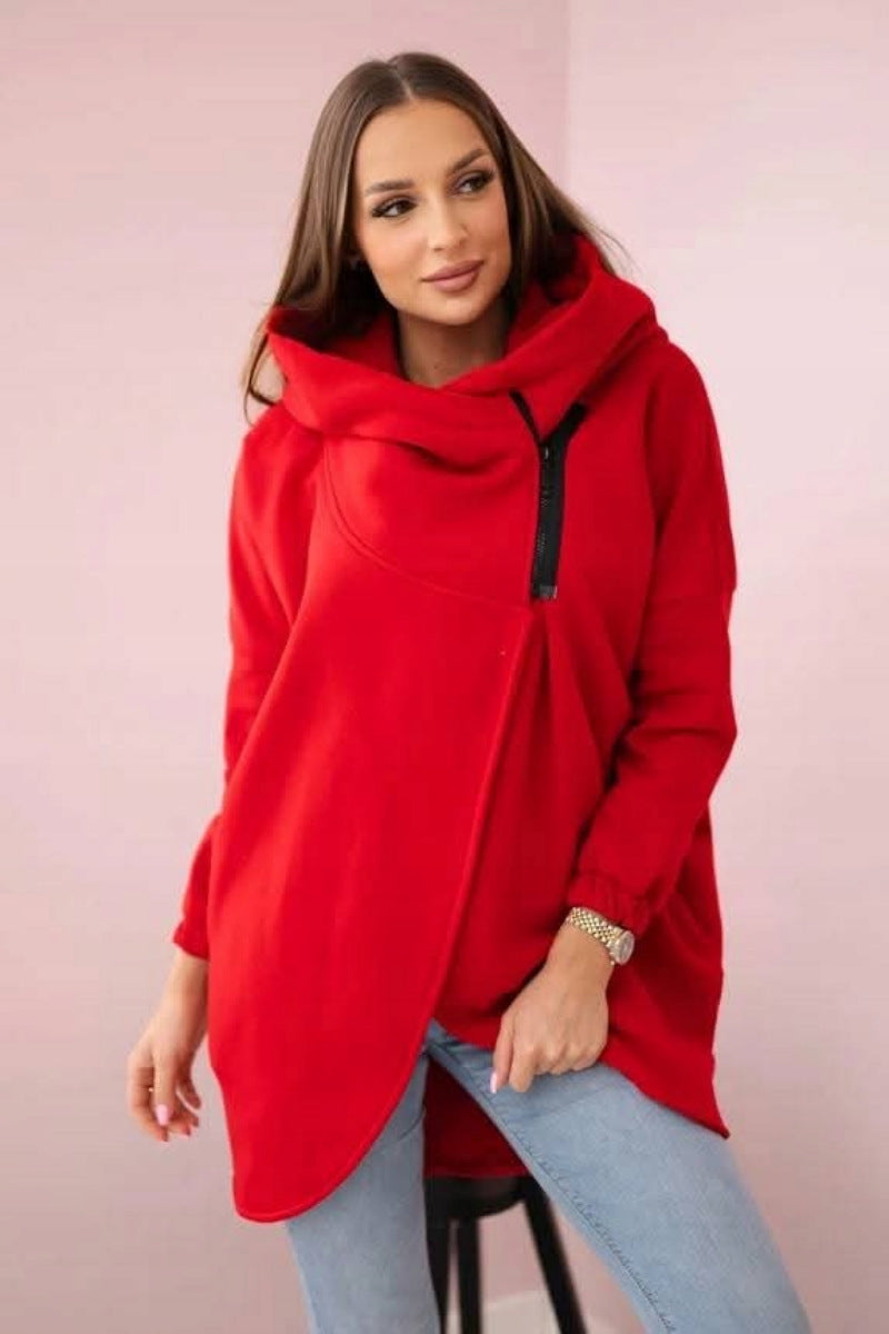 Drune | Asymmetrische Reißverschluss Kapuzenfleece Sweatjacke