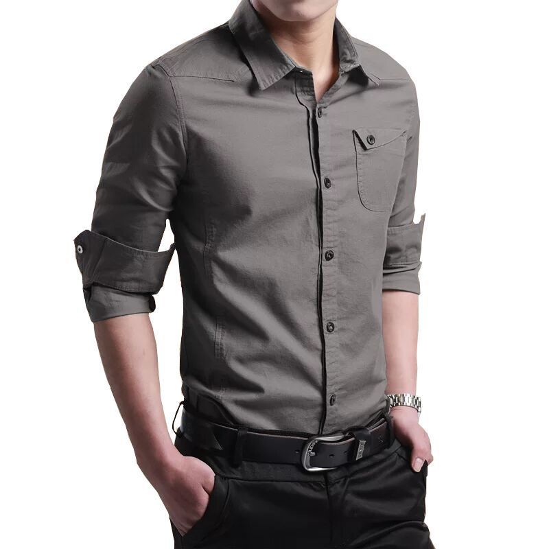 Herren Slim-Fit Baumwollhemd mit Kentkragen und Brusttasche Drune