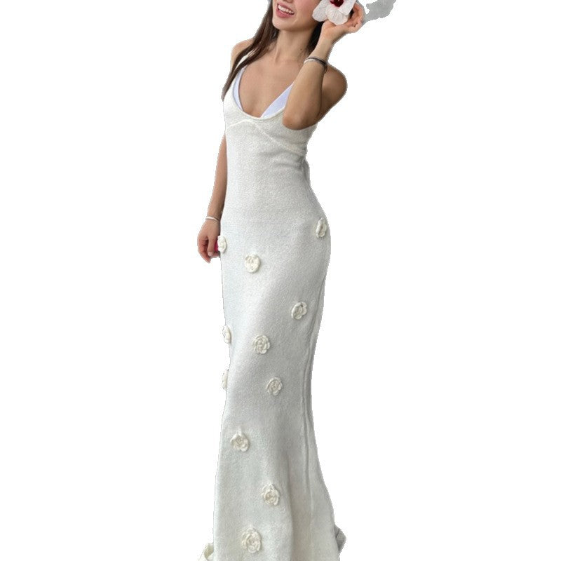 Damen Elegantes gehäkeltes Maxikleid mit floralen Applikationen Drune