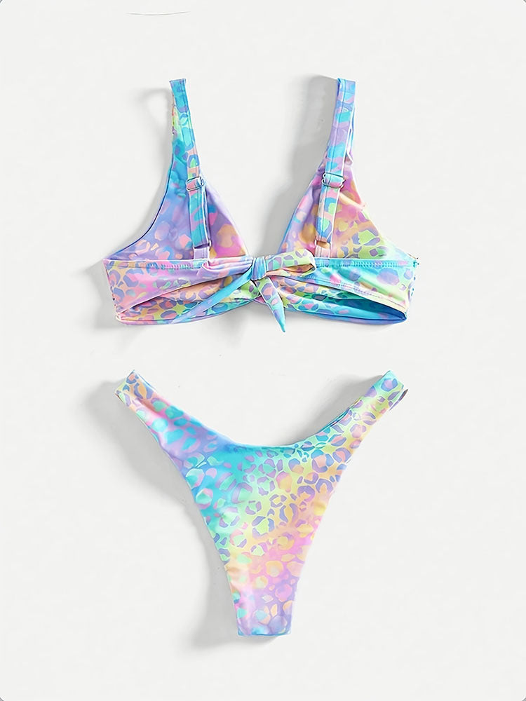 Damen Triangle-Bikini mit modernem Leopardenmuster und verspieltem Knoten Drune