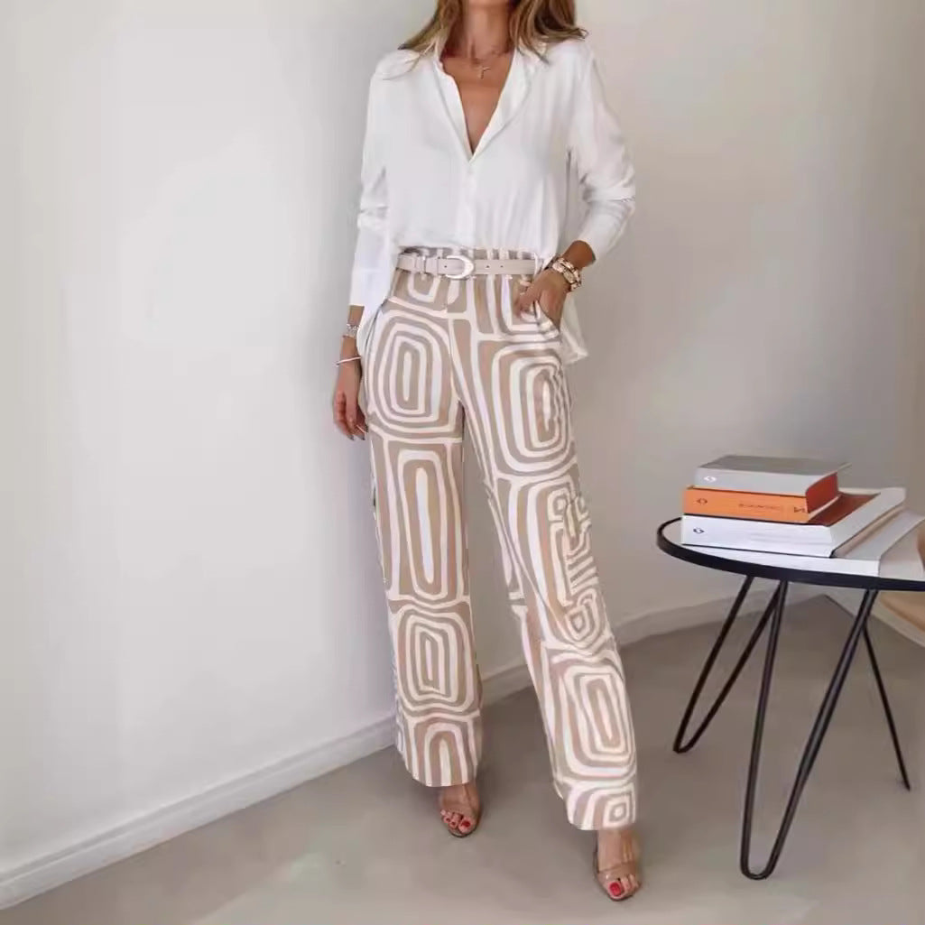 Frauen weite Palazzo-Hose mit grafischem Retro-Print Drune