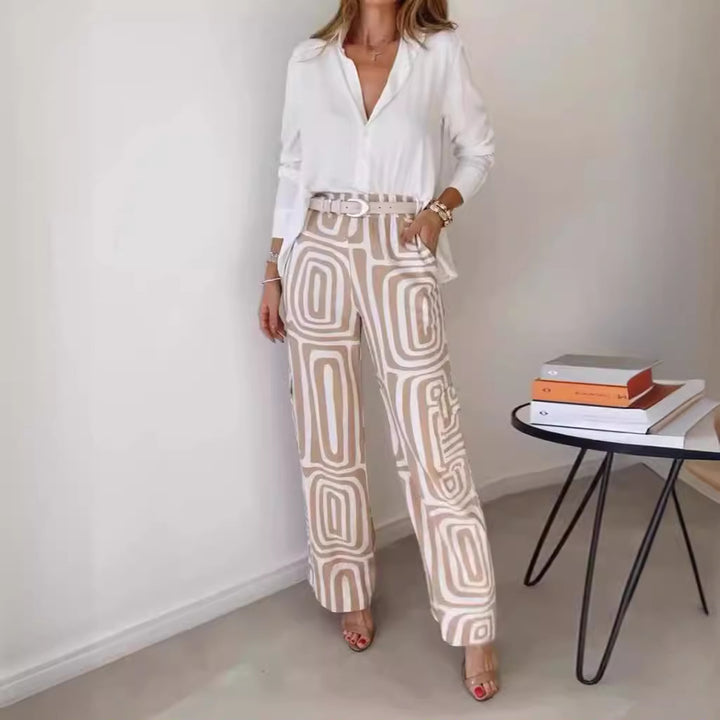 Frauen weite Palazzo-Hose mit grafischem Retro-Print Drune