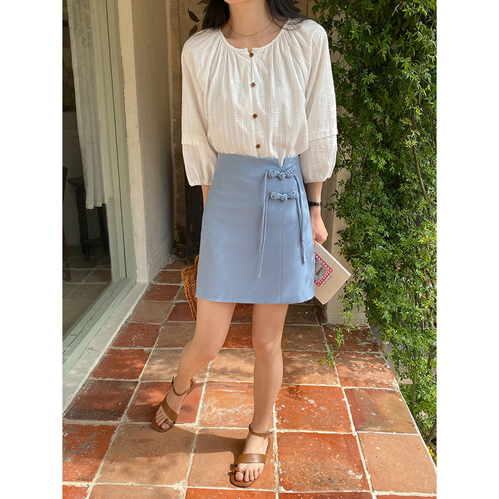 Damen eleganter Wickelrock mit dekorativen Knopfdetails Drune