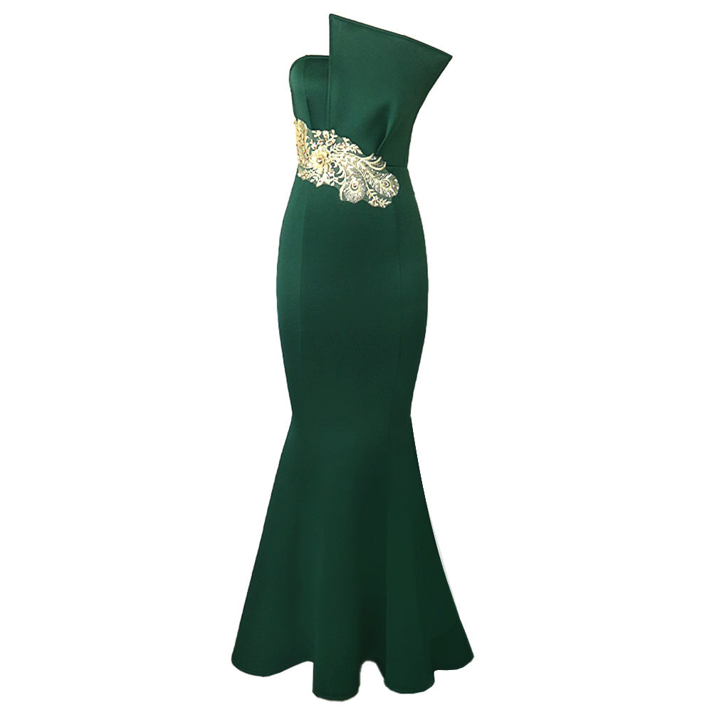 Damen elegantes Abendkleid mit asymmetrischem Design und kunstvoller Stickerei Drune
