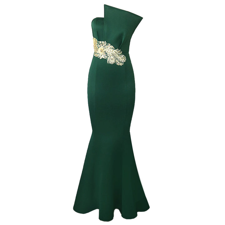 Damen Elegantes asymmetrisches Abendkleid mit floralen Verzierungen Drune