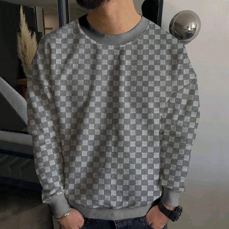 Herren Strukturiertes Baumwoll-Sweatshirt mit Karo-Prägung und Rundhalsausschnitt Drune