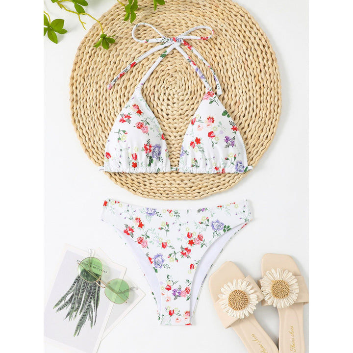 Damen Bikini-Set mit floralem Oberteil und kariertem Unterteil Drune