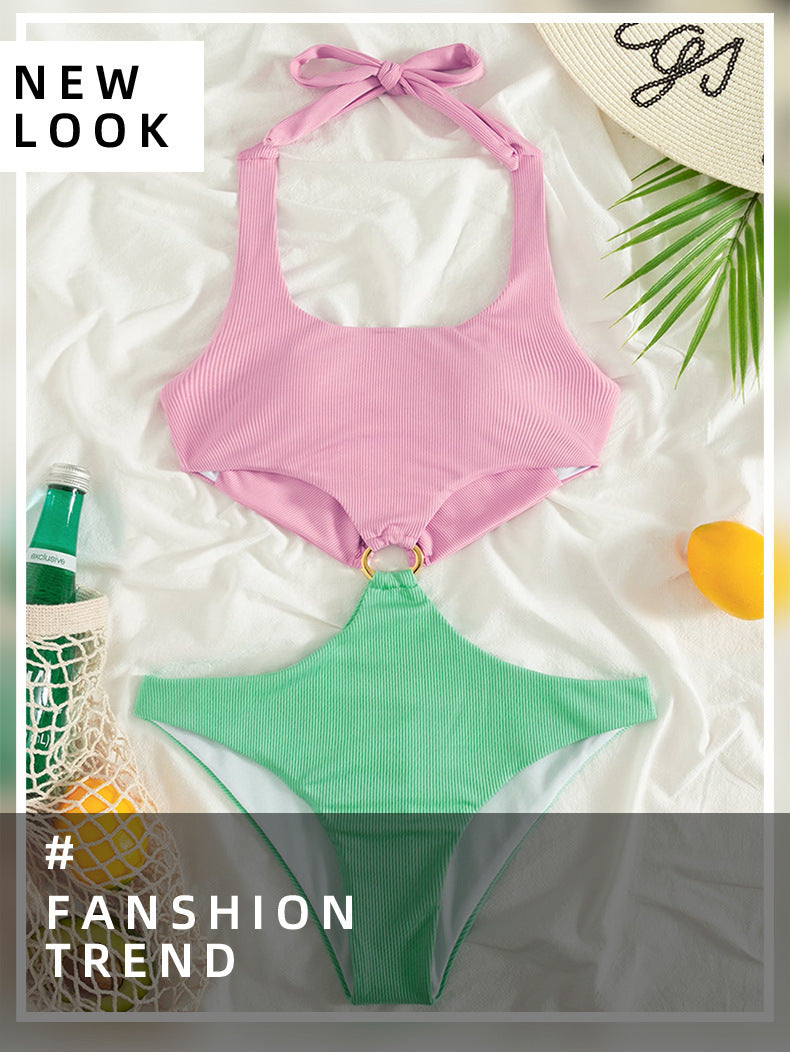 Damen Designer-Bikini mit modischem Rippendesign und dekorativem Ring Drune