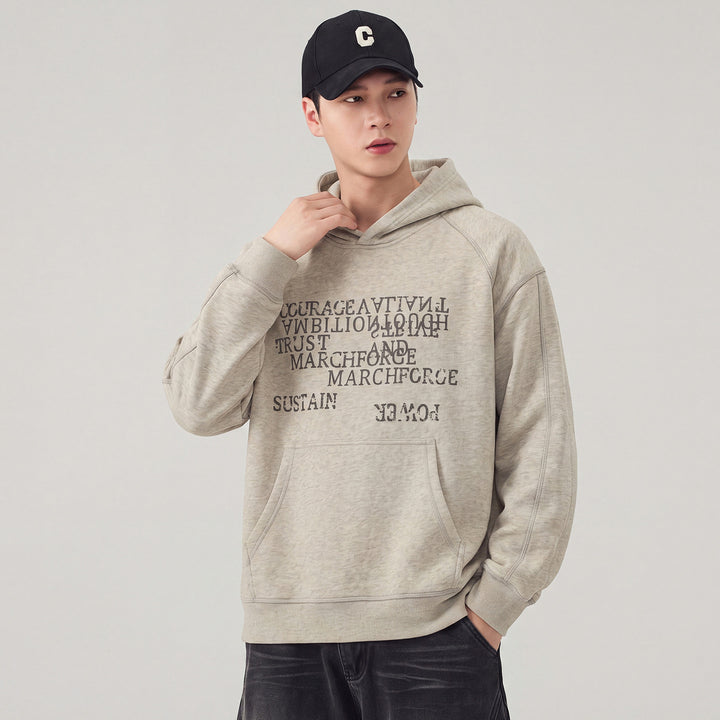 Herren Oversize Kapuzenpullover mit Statement-Print und Kängurutasche Drune