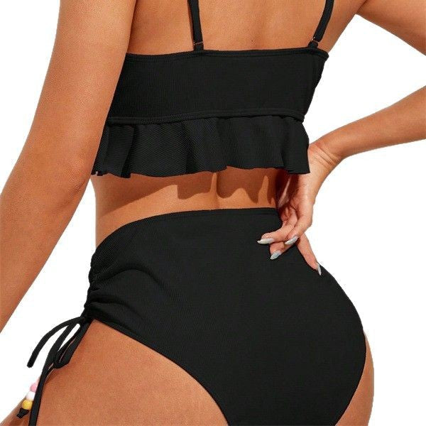 Damen Zweiteiliges Bikiniset mit gerafftem Oberteil und dekorativen Zierbändern Drune