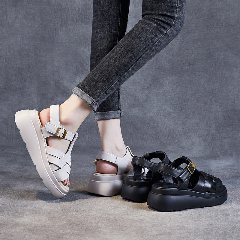 Damen Stilvolle Geflochtene Plateau Sandalen Drune