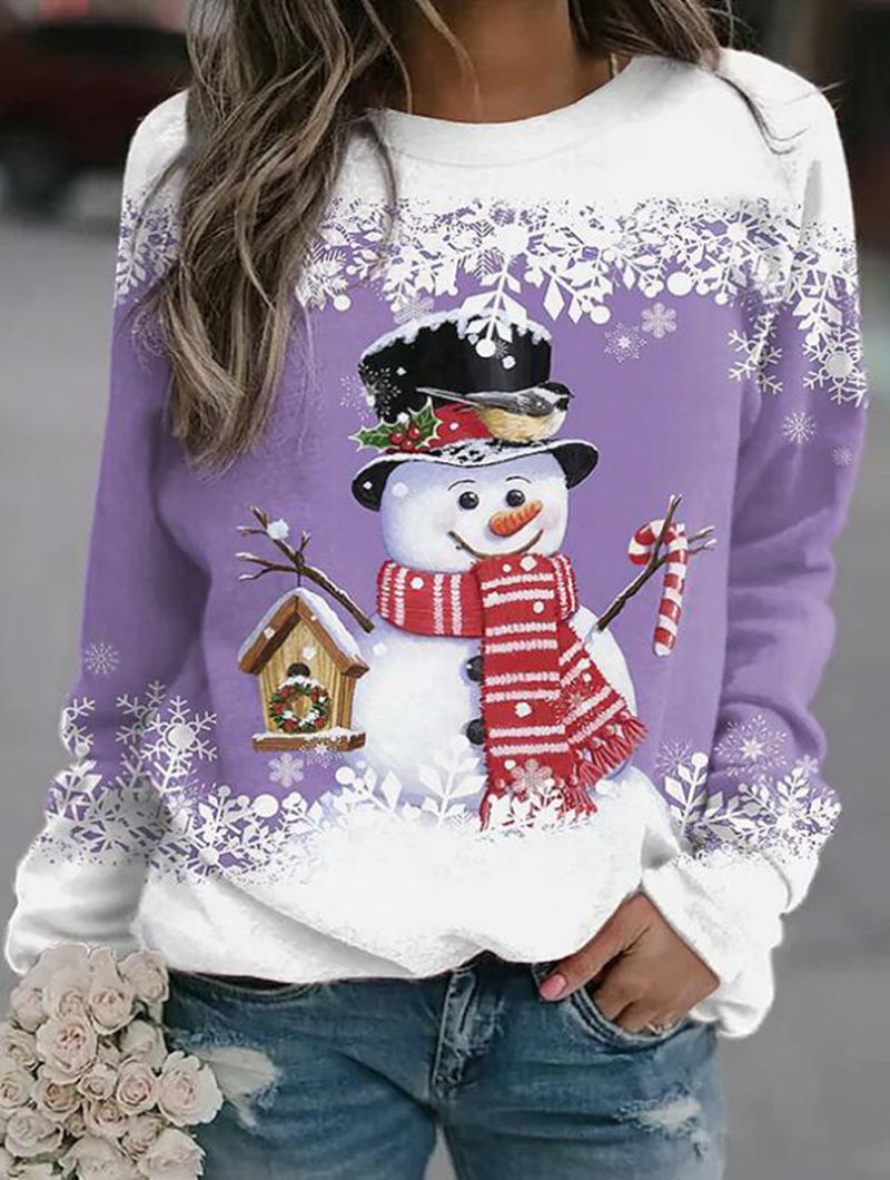 Damen nan weihnachtliches Sweatshirt mit Schneemann-Motiv und Rundhalsausschnitt Drune