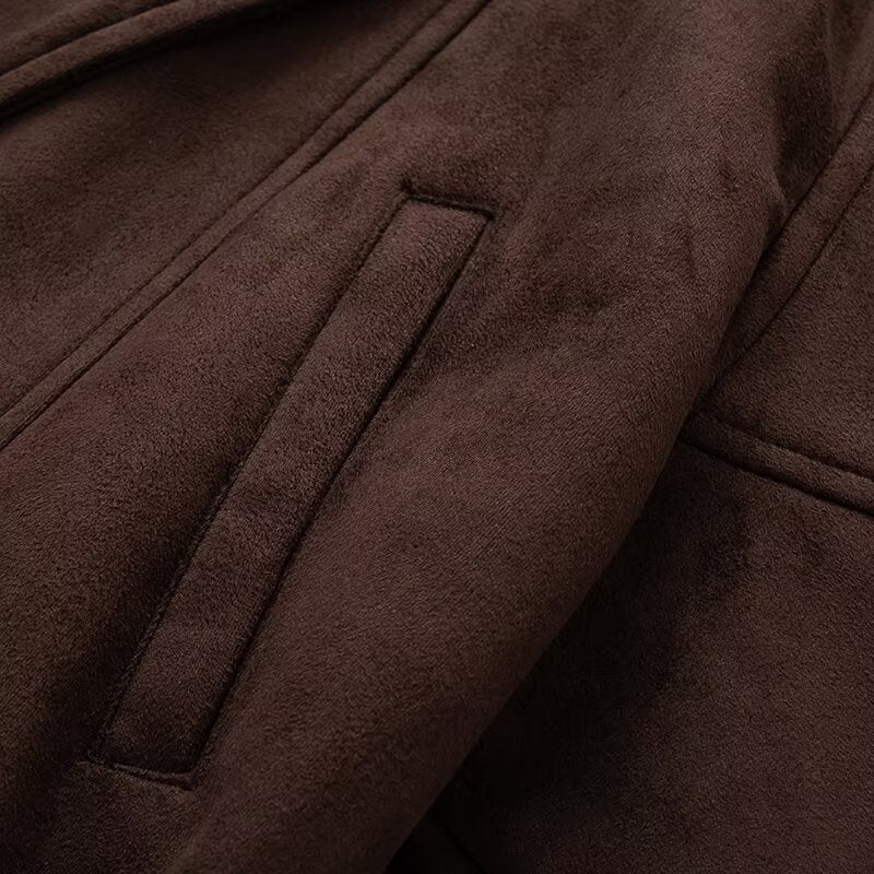 Damen Stilvolle Kurzjacke mit breitem Kragen und Taillengürtel Drune