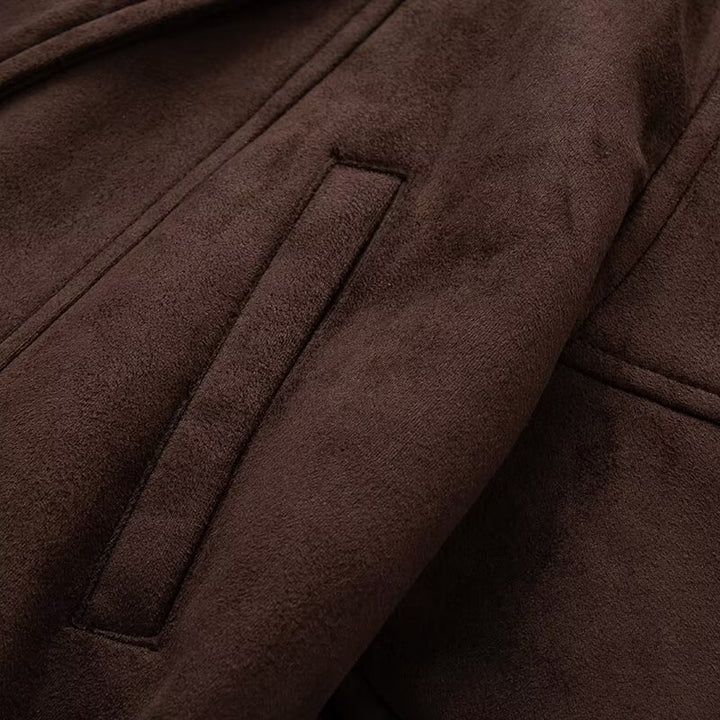 Damen Stilvolle Kurzjacke mit breitem Kragen und Taillengürtel Drune