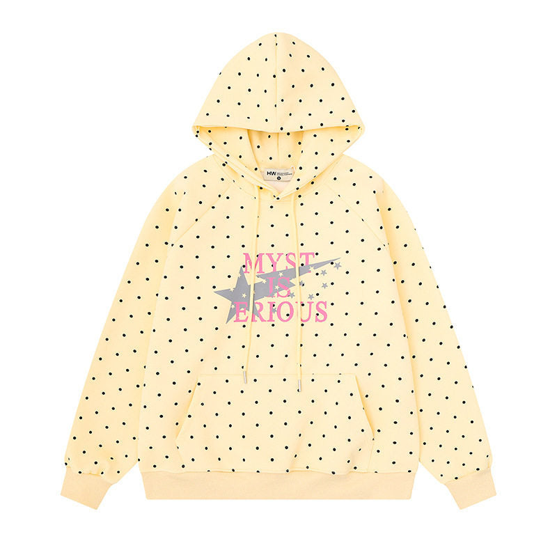 Damen Oversize-Kapuzenpullover mit Polka-Dot-Allover, Kängurutasche und Stern-Grafik Drune