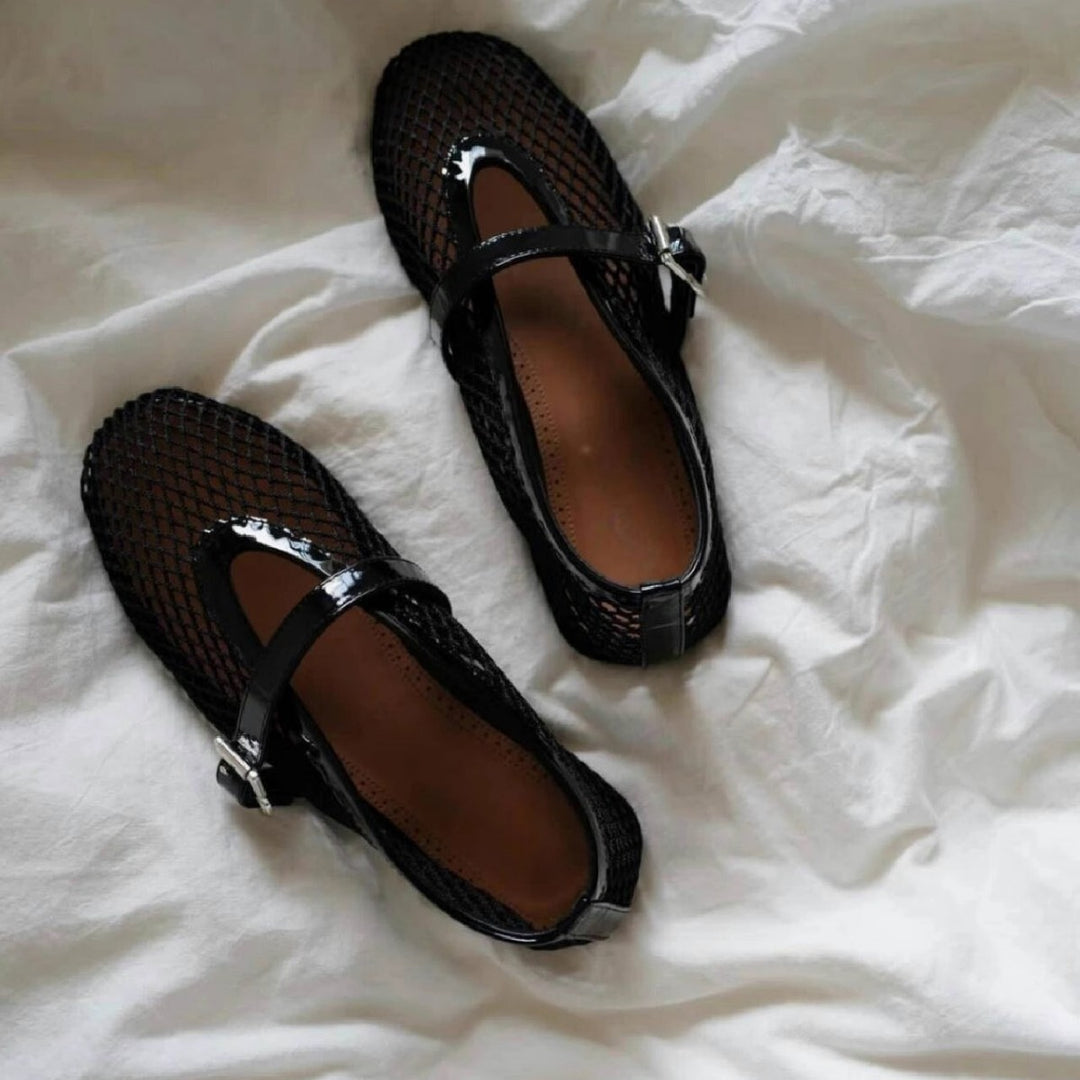 Damen Atmungsaktive Mary‑Jane‑Ballerinas mit Netz‑Mesh‑Obermaterial und verstellbarem Schnallenriemen Drune