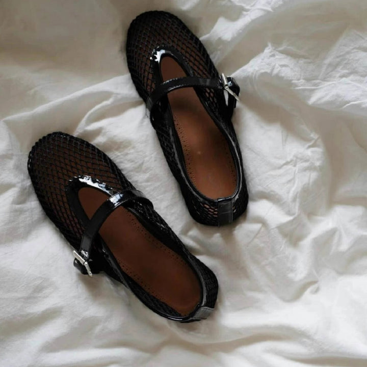 Damen Atmungsaktive Mary‑Jane‑Ballerinas mit Netz‑Mesh‑Obermaterial und verstellbarem Schnallenriemen Drune