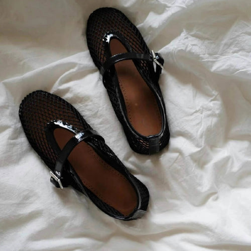 Damen Atmungsaktive Mary‑Jane‑Ballerinas mit Netz‑Mesh‑Obermaterial und verstellbarem Schnallenriemen Drune