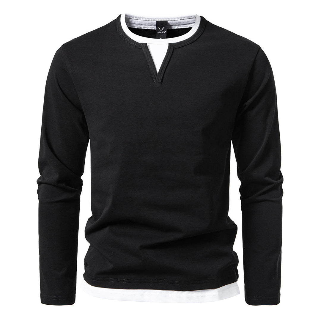 Herren nan langärmeliges Layering-Shirt mit V-Notch und doppellagigem Saum Drune