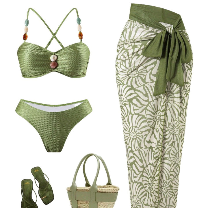 Damen Eleganter Beachwear mit floralem Überrock Drune