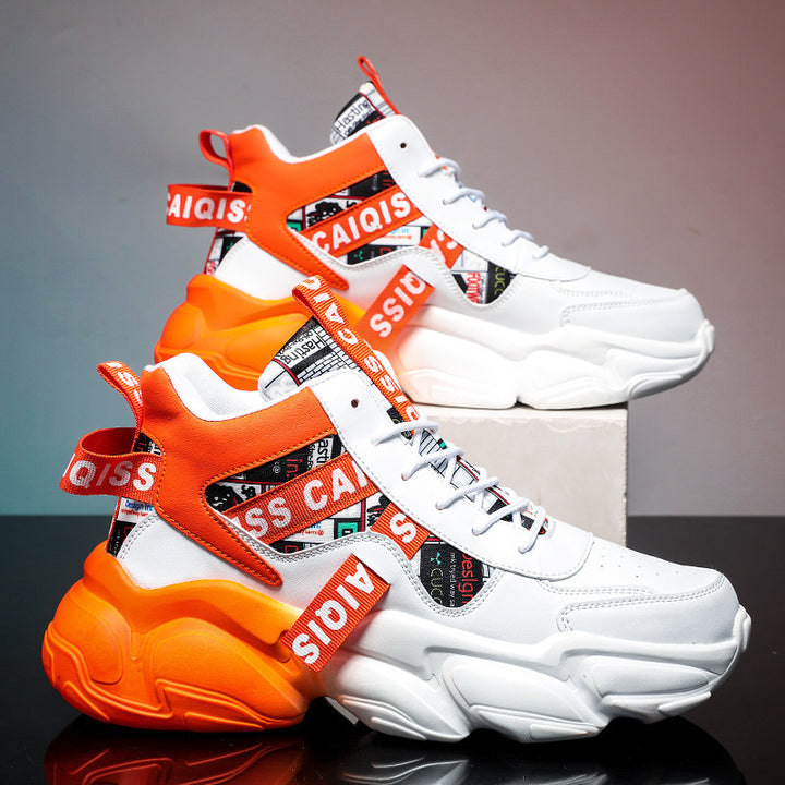 Herren futuristische High-Top Plateausneaker mit gemustertem Textil-Mix, gepolstertem Knöchelkragen und skulpturierter EVA-Sohle Drune