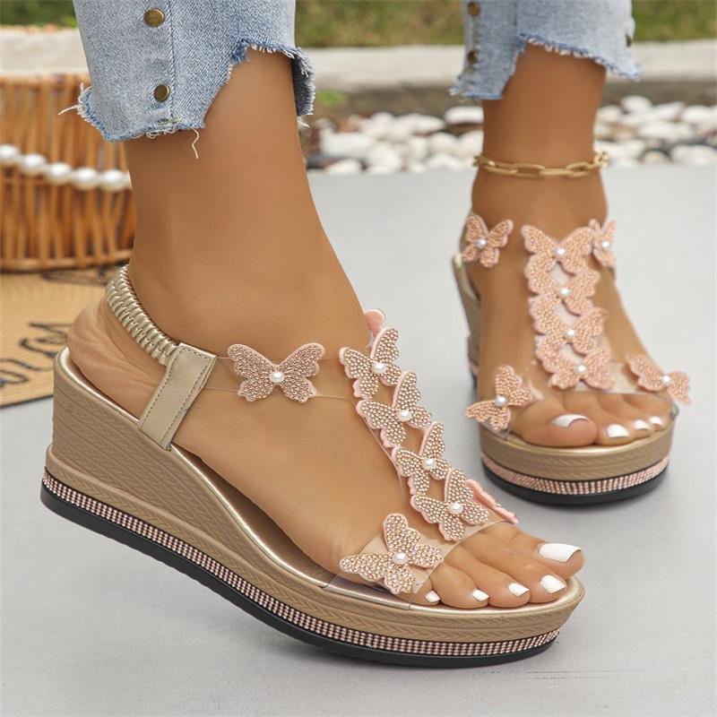 Damen Wedge Sandalen mit dekorativen Schmetterlings-Applikationen Drune