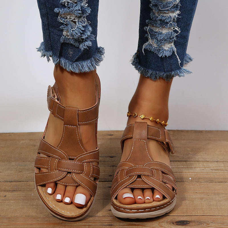 Damen Bequeme orthopädische Klett-Sandalen mit gepolsterter Plateau-Sohle Drune