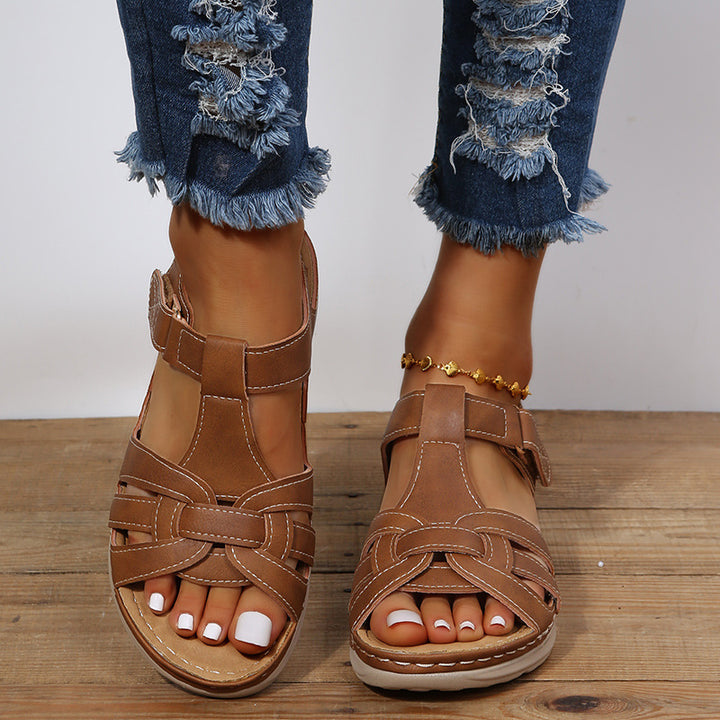 Damen Bequeme orthopädische Klett-Sandalen mit gepolsterter Plateau-Sohle Drune