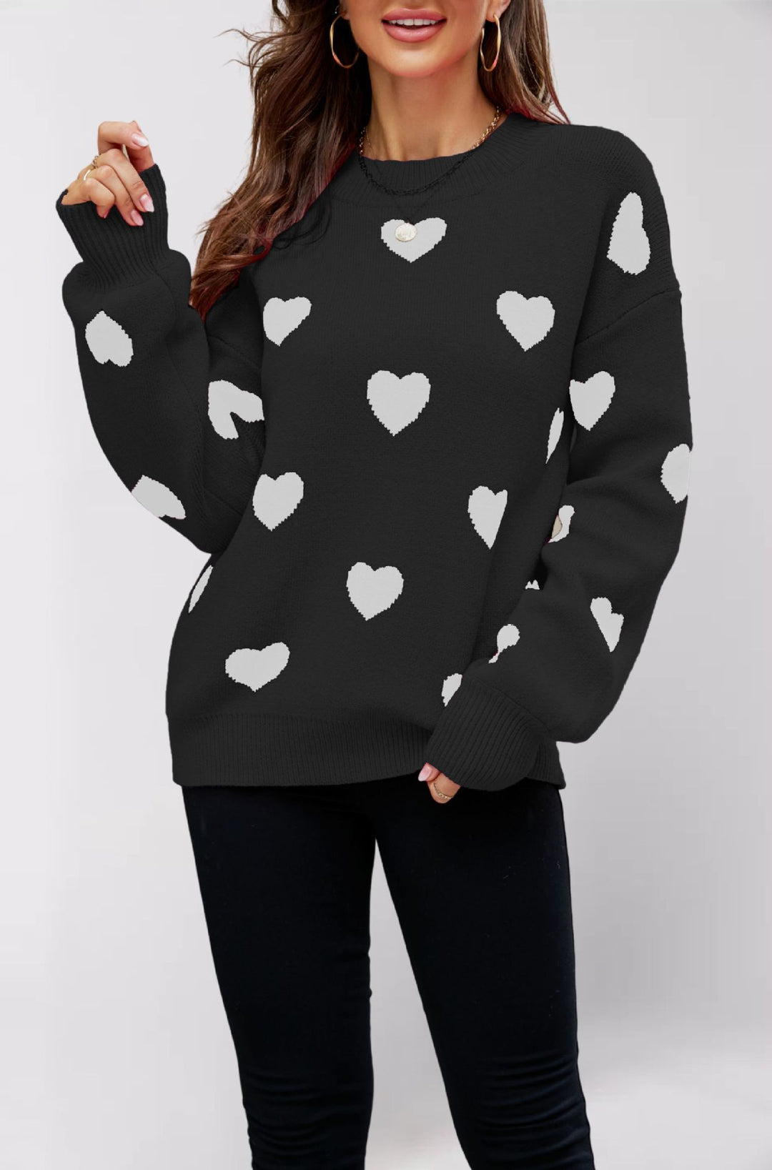 Damen Strickpullover mit Herzmuster und lässigem Schnitt Drune