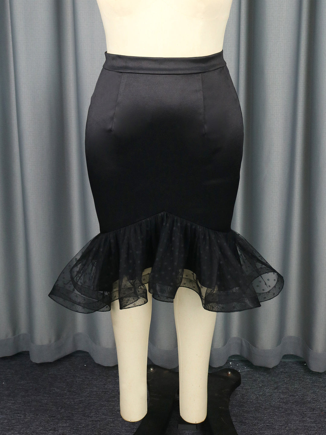 Damen eleganter Bleistiftrock mit voluminösem Tüllsaum Drune