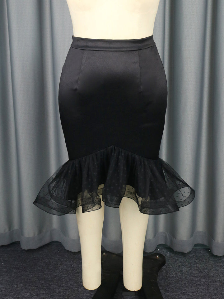 Damen eleganter Bleistiftrock mit voluminösem Tüllsaum Drune